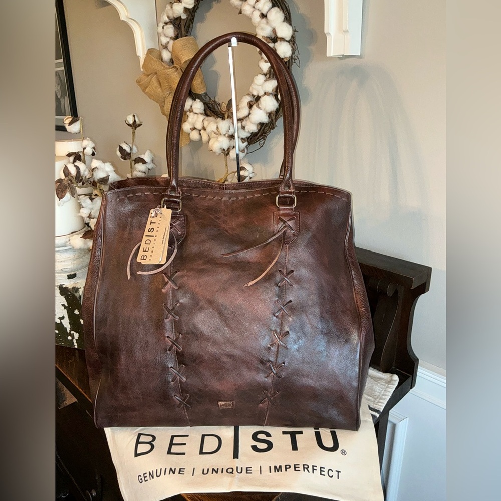 NWT Bed Stu Rebekah Shoulder Travel Weekend Bag XL Tote Teak Dip Dyed MSRP $520 - Picture 3 of 15
